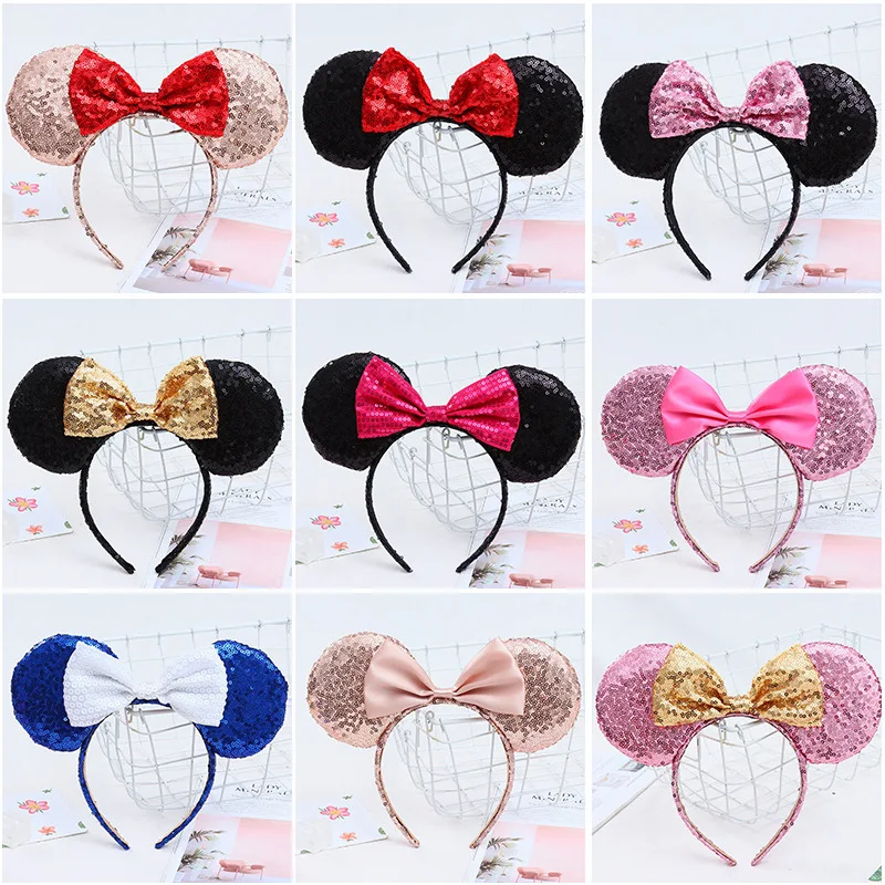 New all sequins Mouse ear Bow Headband Hair Accessories Mickey Minnie Children's Headwear Hair band