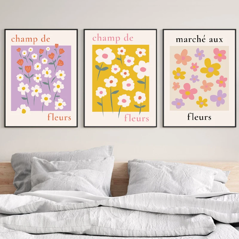 French Version Flower Posters Vintage Marche Aux Fleurs Art Print Simple Art Canvas Painting Nordic Pictures Home Wall Decor