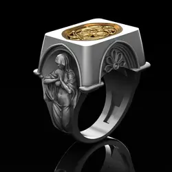 Creative and exquisite two-tone woman praying flower geometric pattern jewelry unisex engagement wedding gift ring