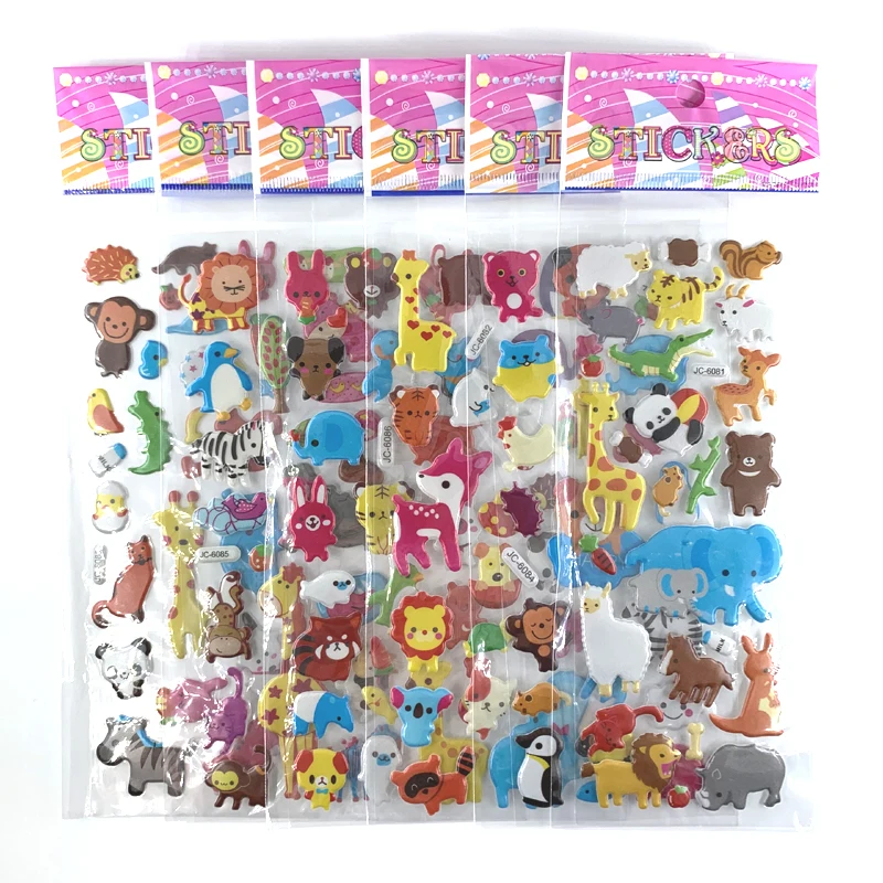 12 Sheets/Set Cute Animal Mini 3D Sticker for Kids Boys Girls DIY Toy Scrapbooking Puffy PVC Stickers Children\'s Gift