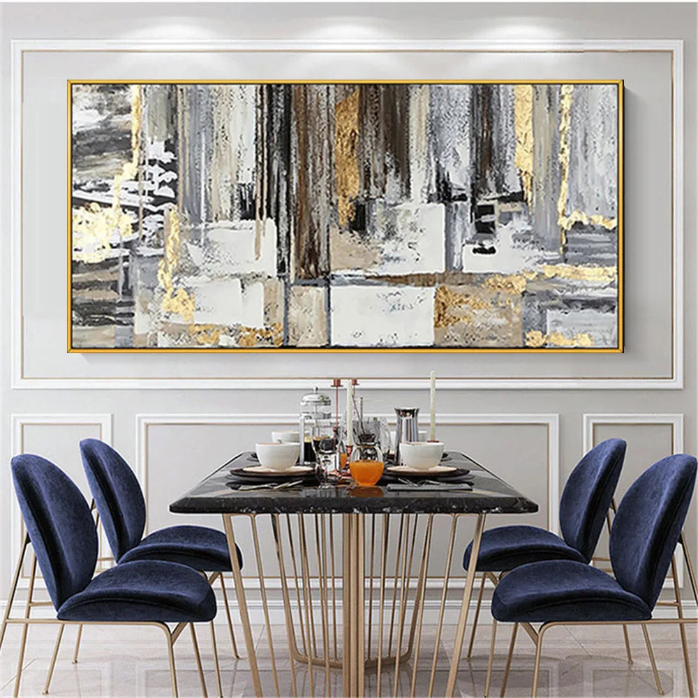 Retro Home Decor Art Hand-Painted Abstract Oil Painting Gold Foil Dark Tone Texture Canvas Picture Modern In Home Decor Wall Art