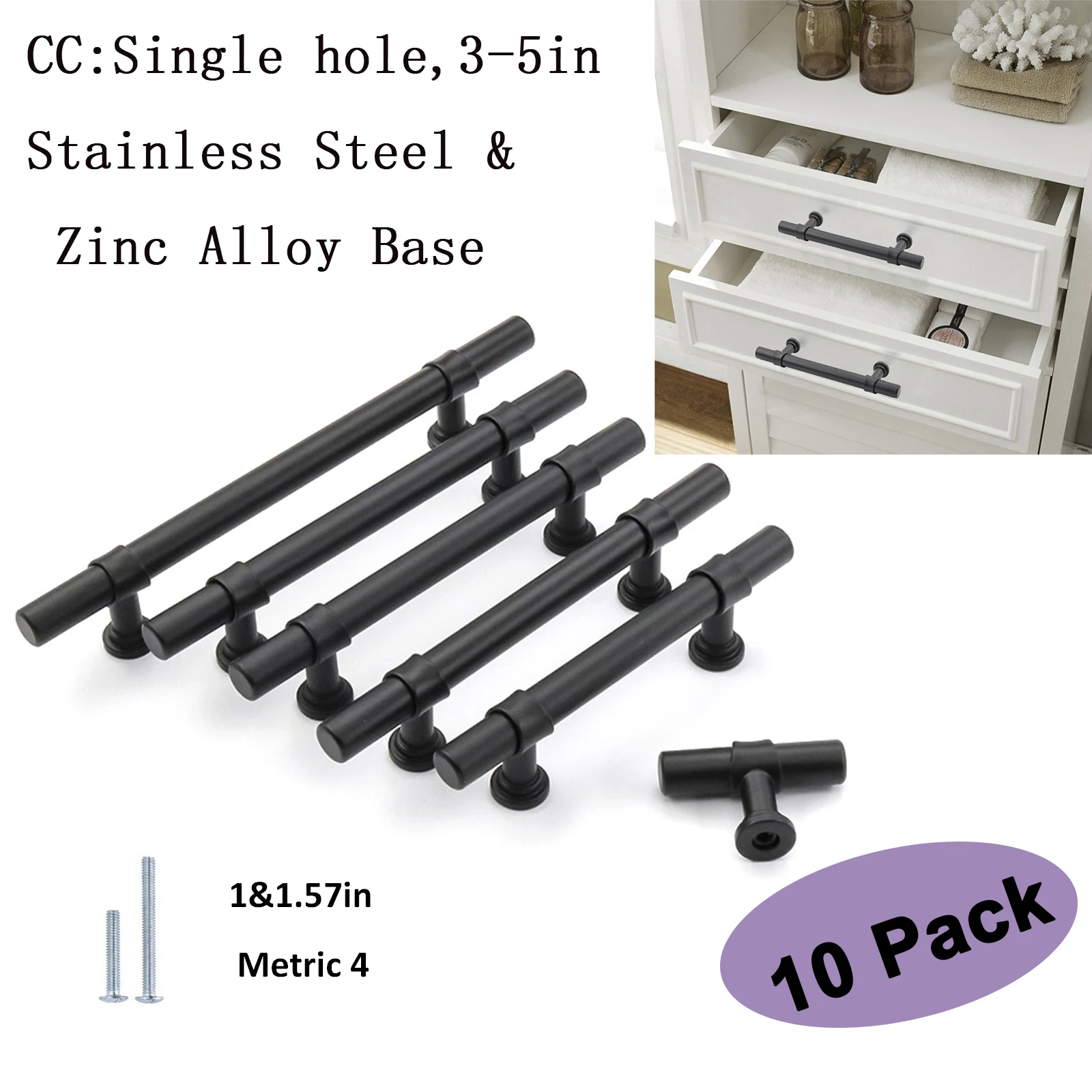 

Goldenwarm 76-160mm Kitchen Cabinet Handles Black Drawer Pulls T Bar Stainless Steel Cabinet Hardware Drawer Knobs Furniture