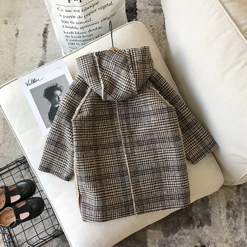 Girls Winter Plus Thick Cotton Coat 3T-8T Kids Warm Plaid Parkas Children Clothes Girls Winter Jacket Plus Flannel Coat SA2177