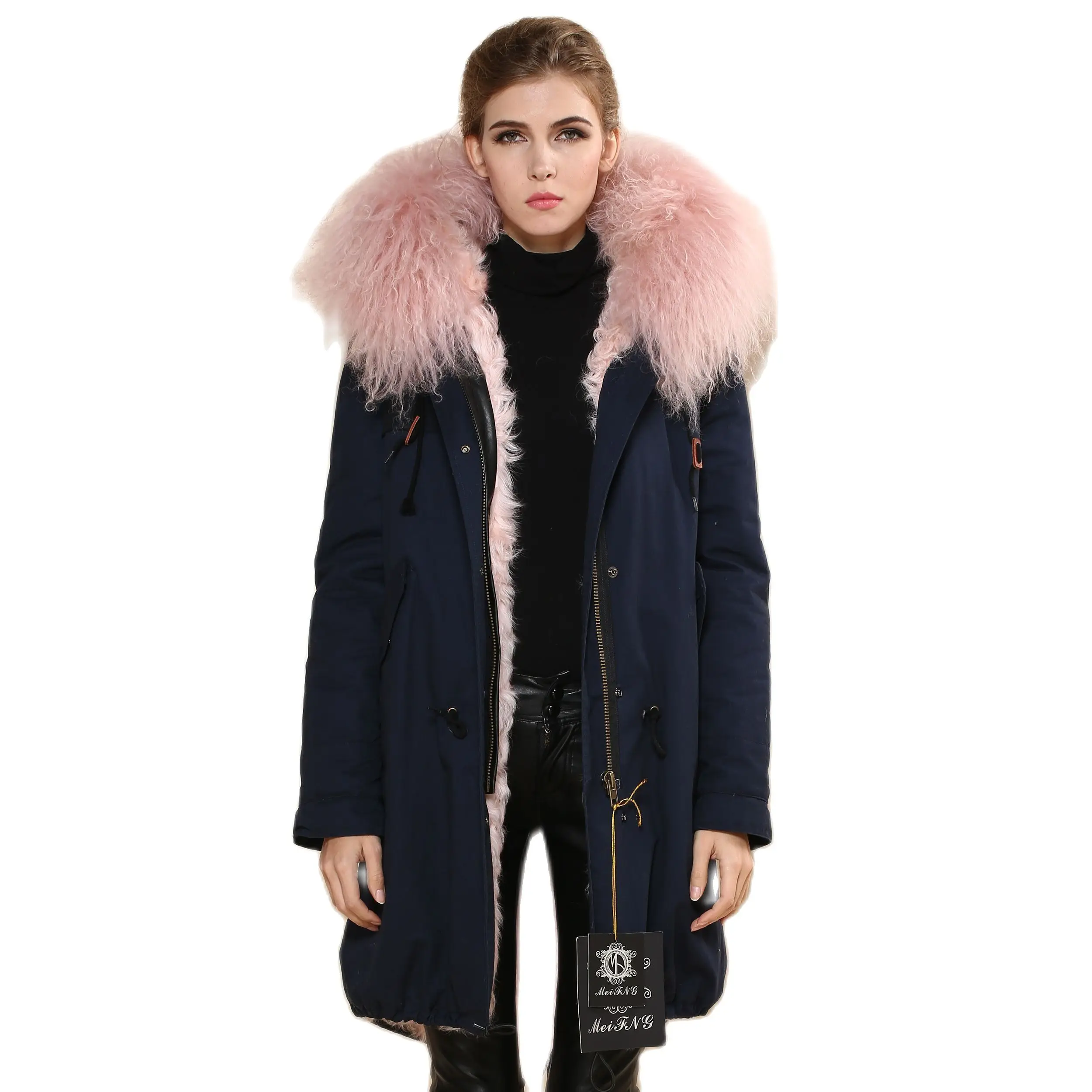 

High Quality Mr&Mrs Fur Parka Coat China Real Fur Hood Jacket Suppliers Sexy Pink Real Lamb Liner Coat