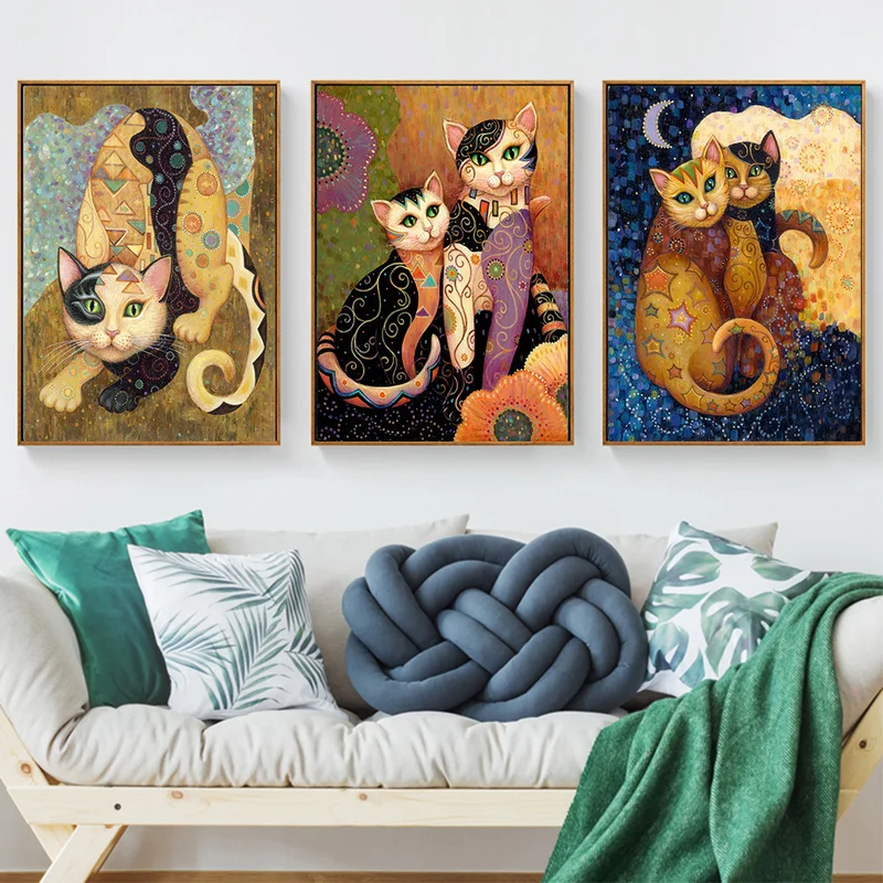 

HD Print And Posters Canvas Painting Klimt Abstract Animal Cat Modern Home Decor Wall Art Picture For Living Room No Frame