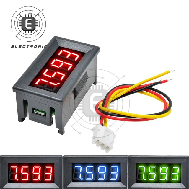 3 sztuk/1 sztuk cyfrowy wyświetlacz LCD narzędzie do pomiaru napięcia DC 0-100V 0.36 Cal 3-przewodowy 4-cyfrowy woltomierz Tester napięcia