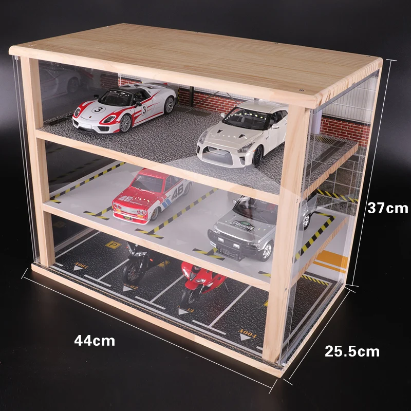 1:24 Car Garage Model  Solid Wood  Simulation Car Parking Space Model Collection Storage Decoration Parking Lot