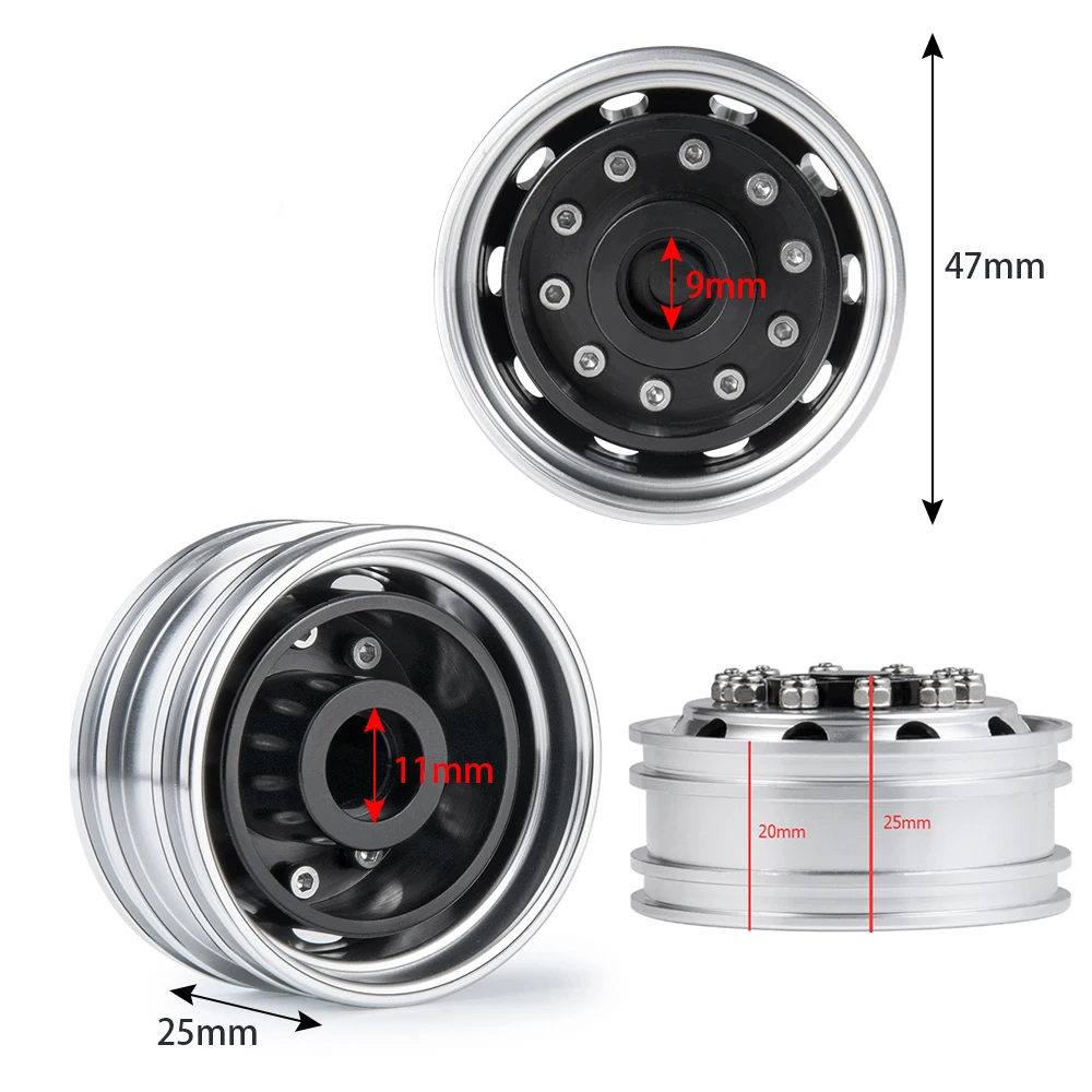 AXSPEED Tamiya Front Wheel Hubs Rims and Rubber Tires Kit for 1/14 Tamiya Trailer Tractor Truck RC Climbing Car Wheels Parts