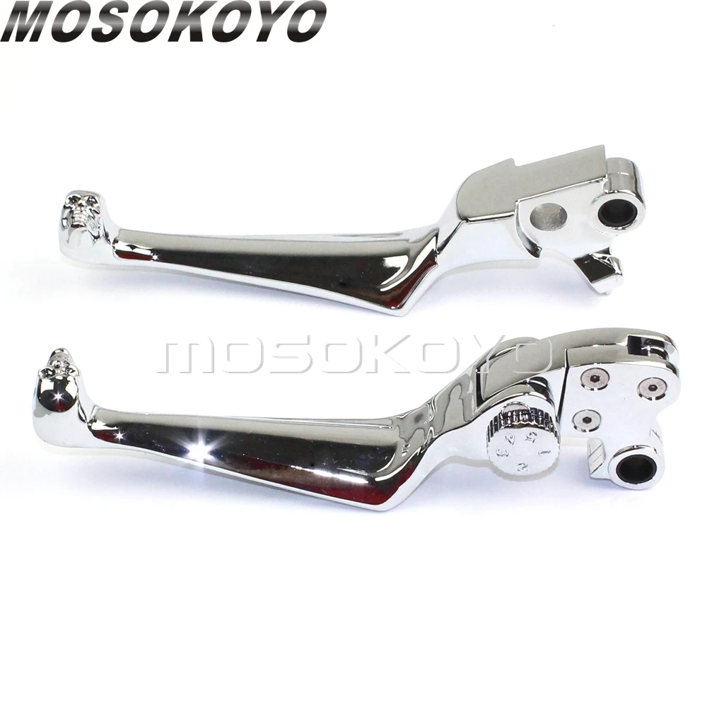 Chrome Motorcycle Skull Hand Brake Adjustable Clutch Levers For Harley Sportster 883/48 Fat Boy 1996-13 Dyna Street Fat Bob FXD