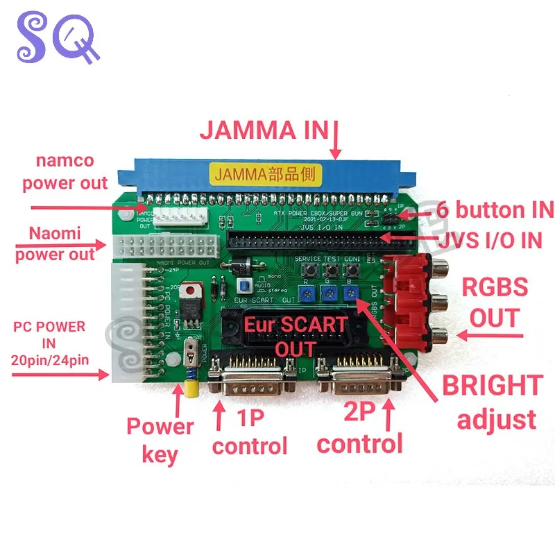 

NEOGEO MVS Video SuperGun 28Pin JAMMA Motherboard With 12V 5A Power Supply CBOX Mini DB15 Gamepad Interface RGBS/SCART