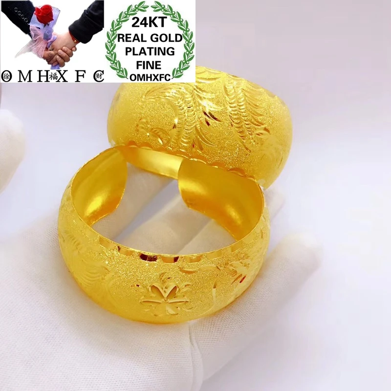 OMHXFC Wholesale YM10 European Fashion Woman Bride Party Birthday Wedding Gift Dragon Phoenix Flower 24KT Gold Bracelet Bangle