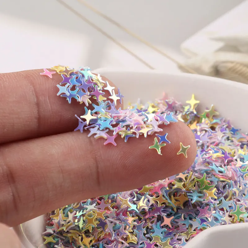 2400Pcs(10g) Size 4mm 4 Horns Star Shape PVC Loose Sequins Paillettes for Nails Art,wedding decoration confetti,Star Nail Sequin