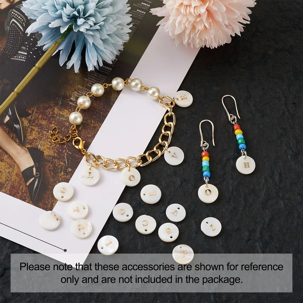 Natural Freshwater Shell Charms Flat Round Number Letter Pendants Alphabet Seashell Beads For Bracelet Necklace Jewelry Making