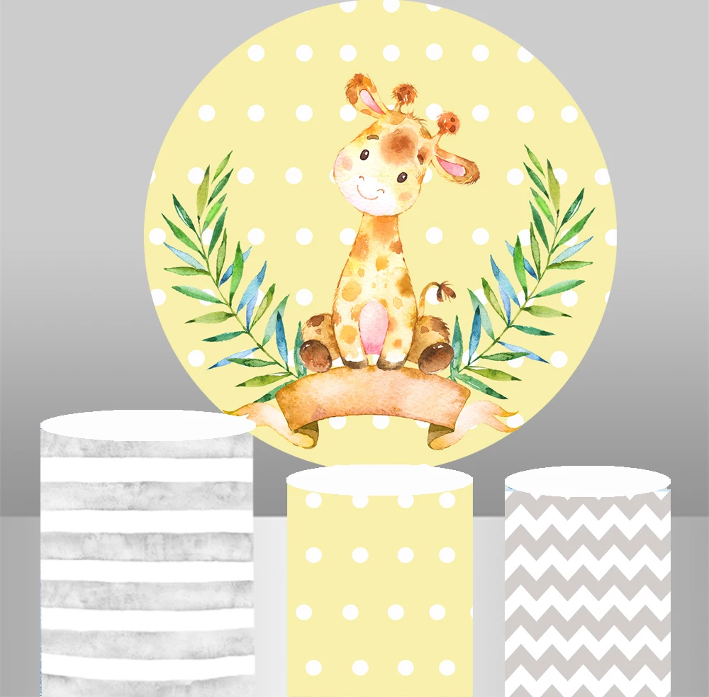 

cartoon watercolor giraffe round backdrop baby shower circle background kids birthday party decoration table plinth cover YY-393