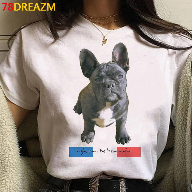 

French Bulldog summer top tshirt women vintage graphic tees women white t shirt casual aesthetic clothes tumblr couple clothes