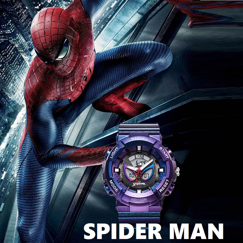 MARVEL Avengers Spider Men Sports Dual Display Digital LED Electronic Quartz Wristwatch 100m Waterproof Swimming Military Clock