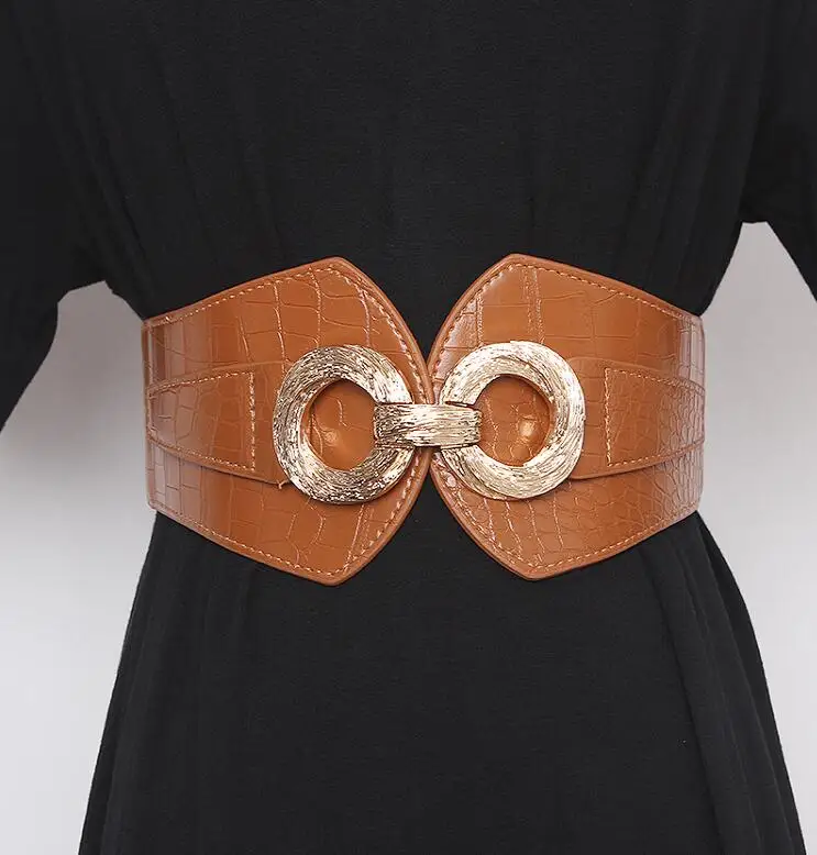 Women's runway fashion pu leather elastic Cummerbunds female Dress Corsets Waistband Belts decoration wide belt R3192