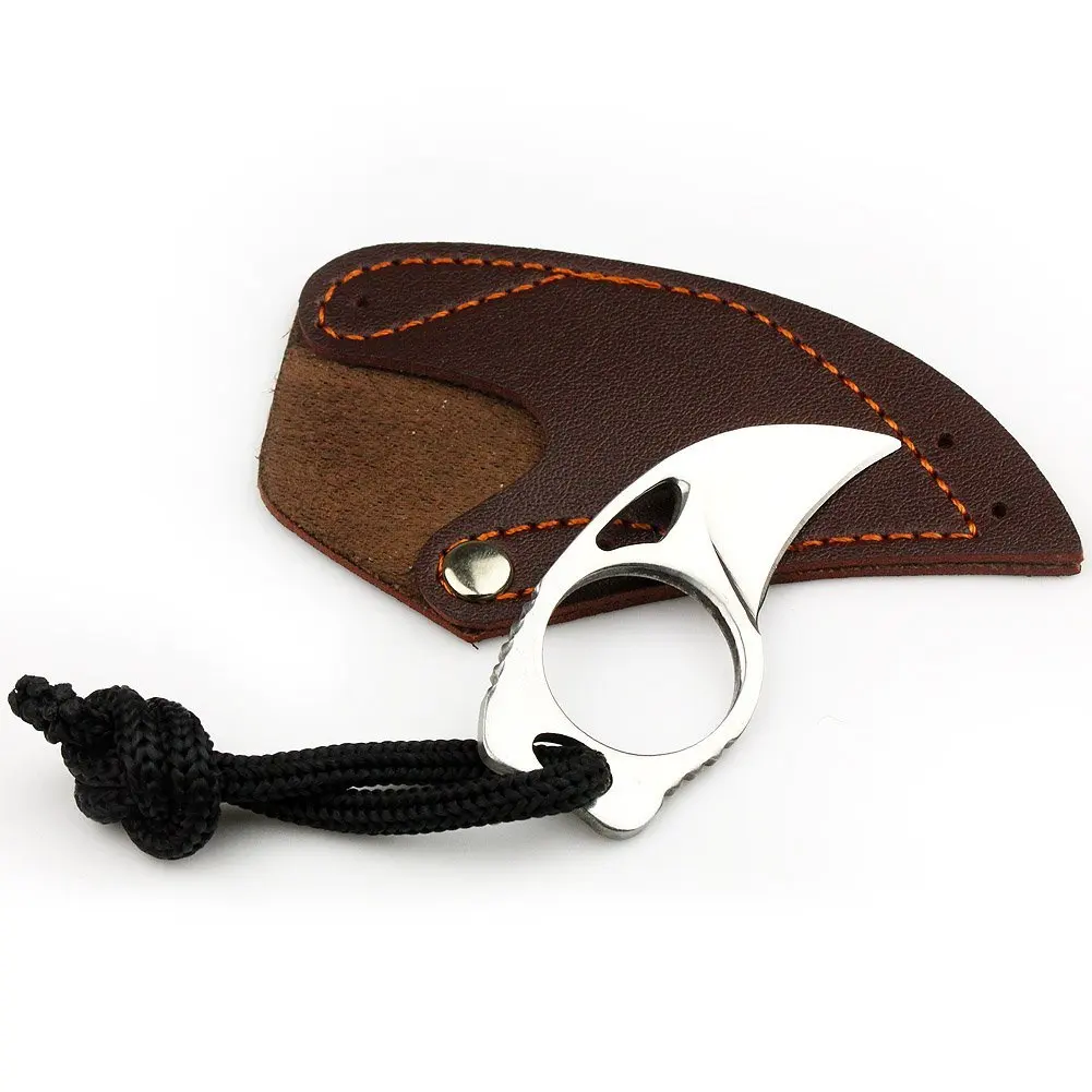 Outdoor Mini MC Pocket Karambit with Leather Sheath Cutter Portable Claw Knife Tool Camp Gadget Survive Box Package Opener