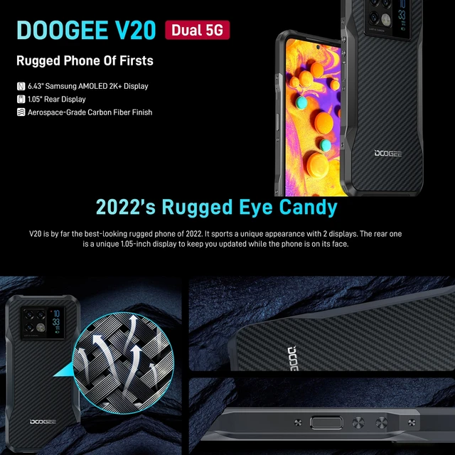 DOOGEE V20 Dual 5G Smartphone 256GB ROM 8GB RAM Rugged Phone Dimensity 700  Octa-Core 6.43