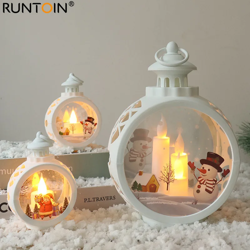 Christmas Santa LED Lights Window Pendant Ornaments Claus Snowman Wind Lanterns Holiday Home Decoration Pendants New Year Gifts