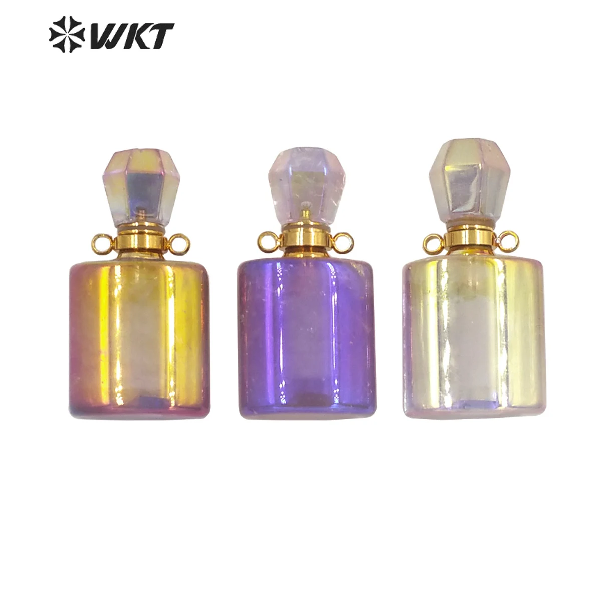 

WT-P1648 New Color lady fashion Aura Electroplated Natural Amethysts stone perfume bottle pendant for summer vacation