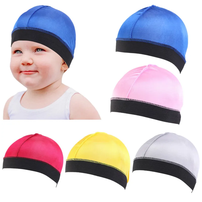 Nieuwe Elastische Band Zijdeachtig Satijn Kinderen Motorkap Kinderen Baby Koepel Golf Caps Elastische Stretch Hair Cover Hoed Nachtrust Cap voor 3-8Y