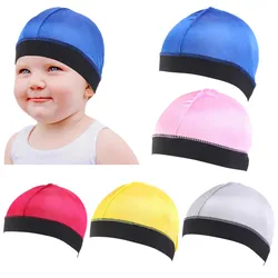 New Elastic Band Silky Satin Kids Bonnet Children Baby Dome Wave Caps Elastic Stretch Hair Cover Hat Night Sleep Cap For 3-8Y