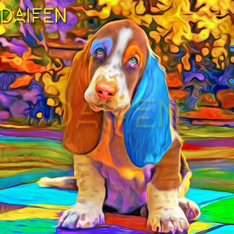 Full Square Diamond painting Cross stitch Color dog DIY 3D Diamond mosaic leaf Full Round Diamond embroidery Cartoon dog animal