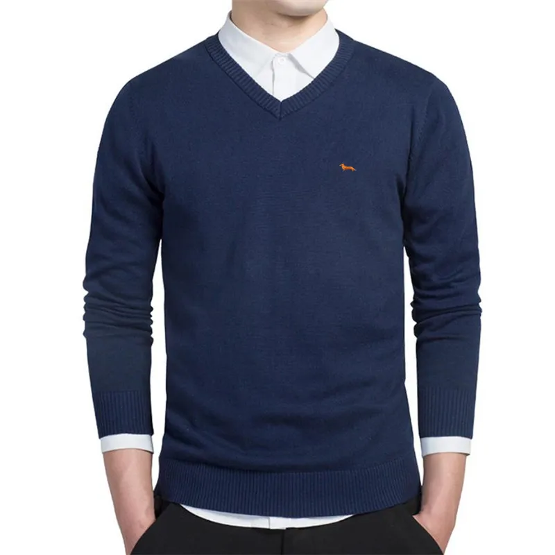 Brand Clothing New Spring Sweater Men Harmont V-neck Long Sleeve Solid Pull Embroidery Blaine Pullover Men Sweaters