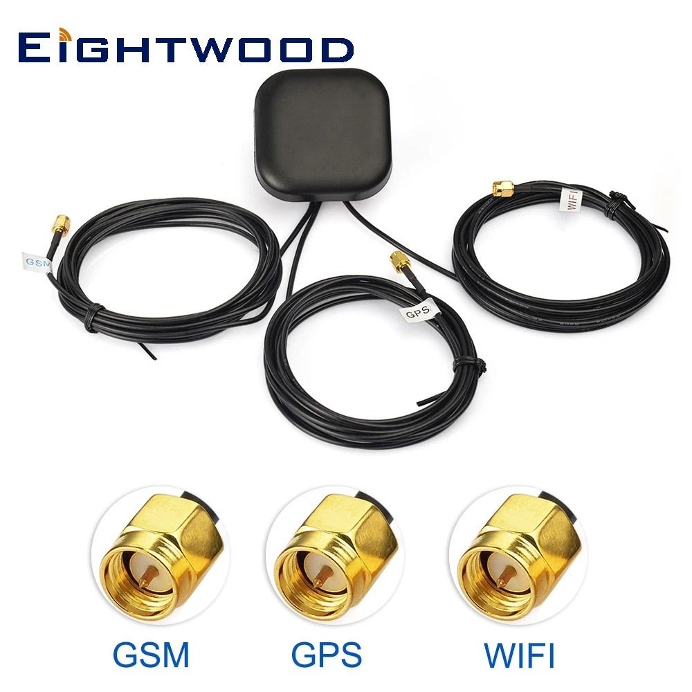 Eightwood Car Combined Antenna GPS GSM WiFi Multi-band Aerial Roof Mount SMA Series 3 Way 300cm Extension Cable for Audi BNW