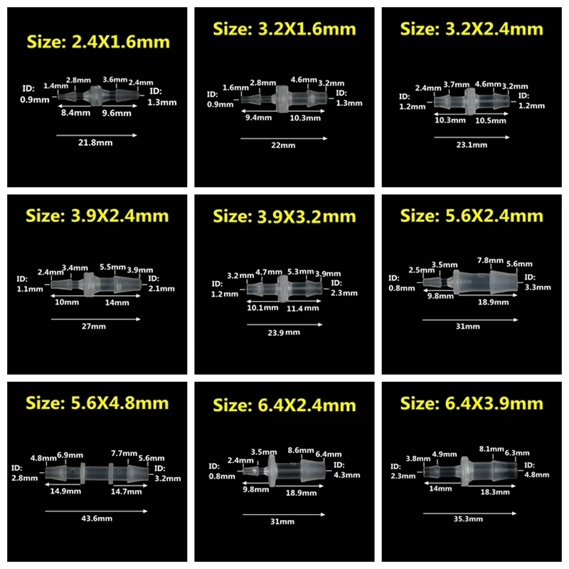 3-200Pcs 2.4-7.9mm To 1.6-6.4mm PP Pagoda Reducing Direct Connectors Drip Irrigation Aquarium Fish Tank Air Pump Aerator Joints