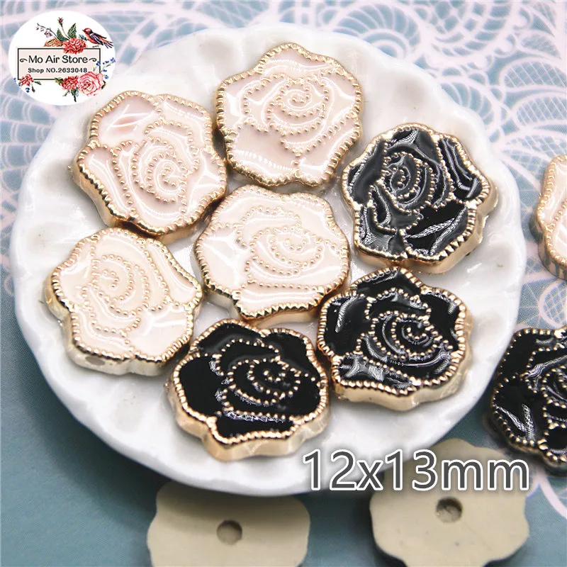 50pcs 12x13mm Rose Flower Flatback Buttons Home Garden Crafts Cabochon Scrapbooking DIY Accessories