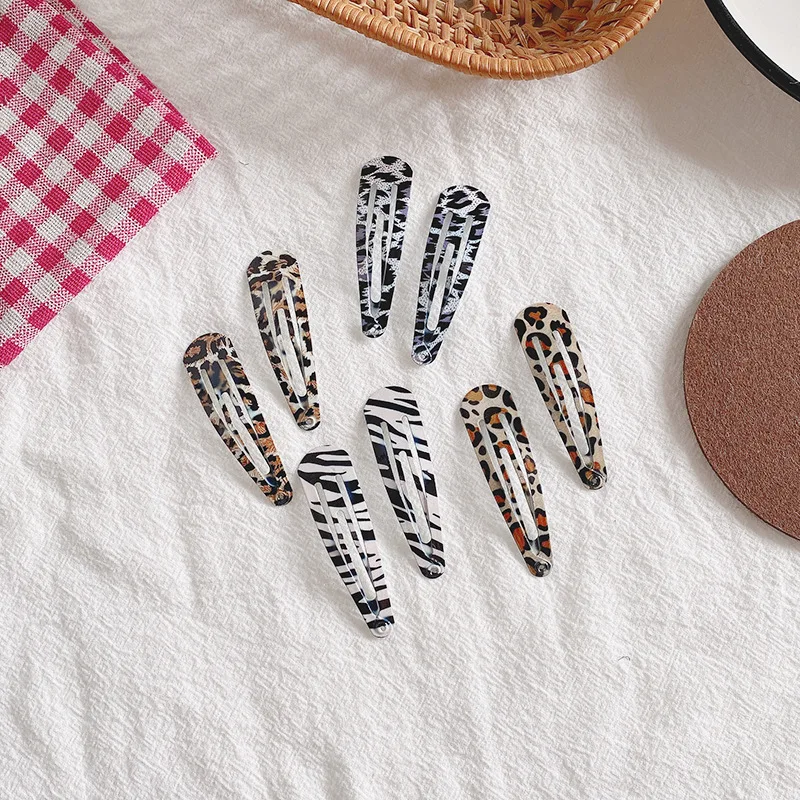 8pcs/set Fashion Women Leopard Zebra Print Metal Hairpin Simple Waterdrop Shaped Bobby Pin Hair Clip Hair Styling Accessories