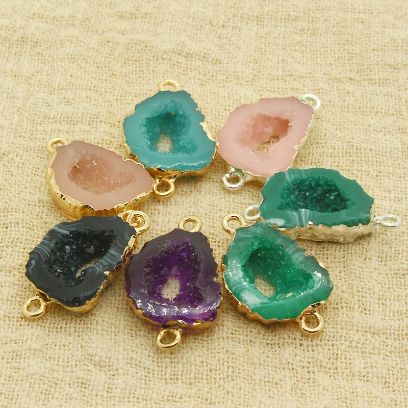 2holes Imitation Natural Stone Resin Connector Findings Fake Druzy Earring Bracelet Connectors Accessory DIY For Jewelry Make