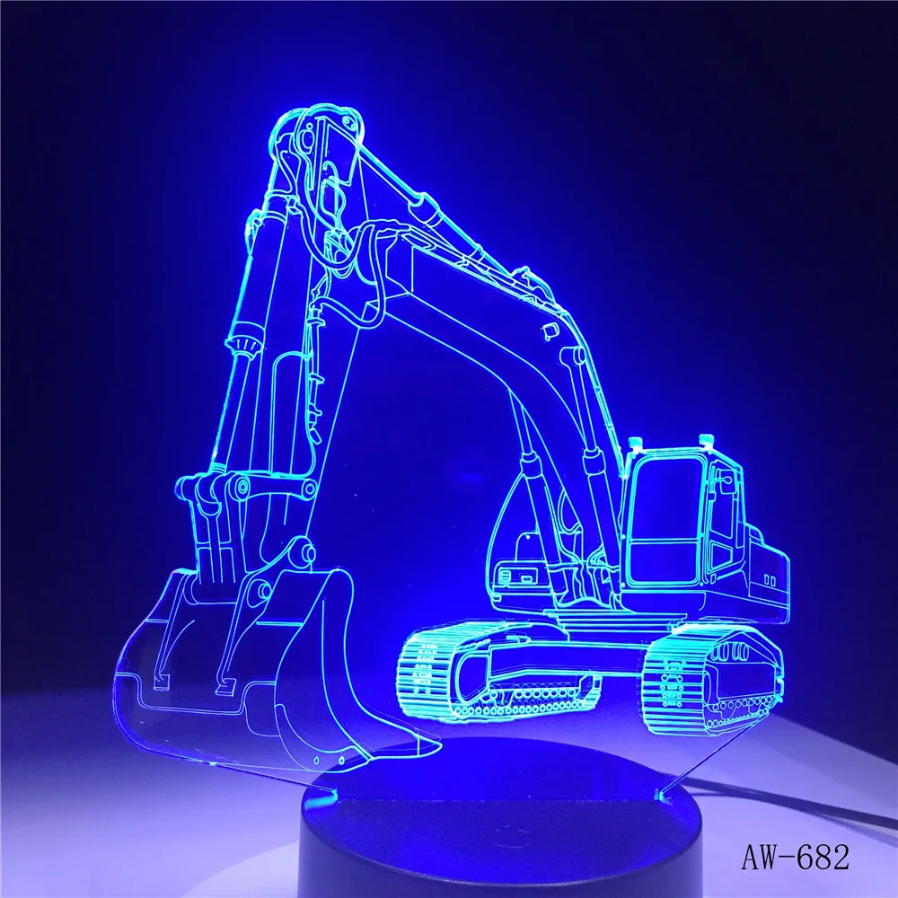 3D Excavator Night Light LED Table Lam 7 Colors USB Novelty Car Shape Desk Bedside Nightlight Deco Lamps For Kids Gift AW-682