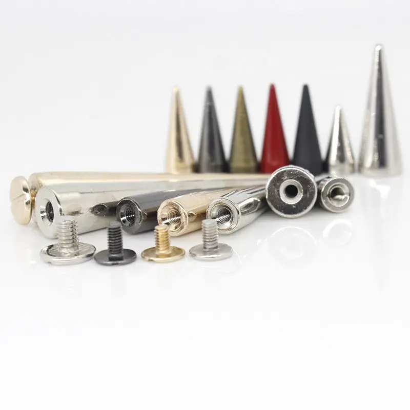 10pcs Solid Metal Screwback Cone Studs Bullet Spike Long Punk Rivets for Leather Craft Bag Garment Clothing Shoes DIY Decor