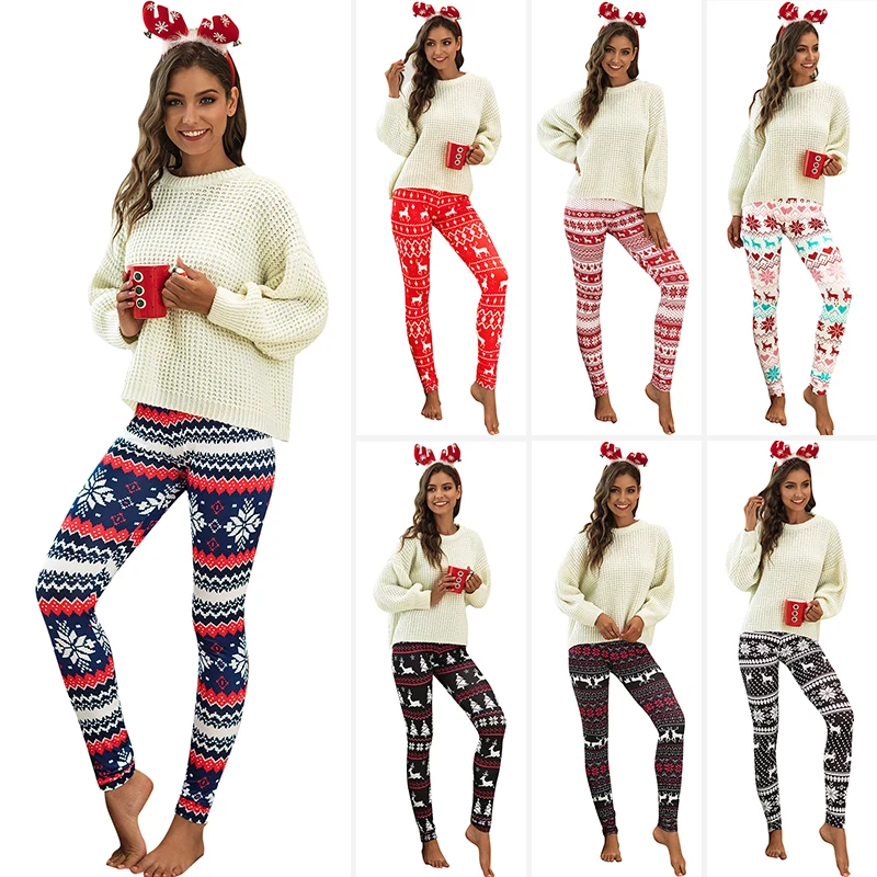 Womens Christmas Leggings Fashion milu deer Slim-fit seven style Printing Spring Autumn Winter  Christmas Leggings  ouc048