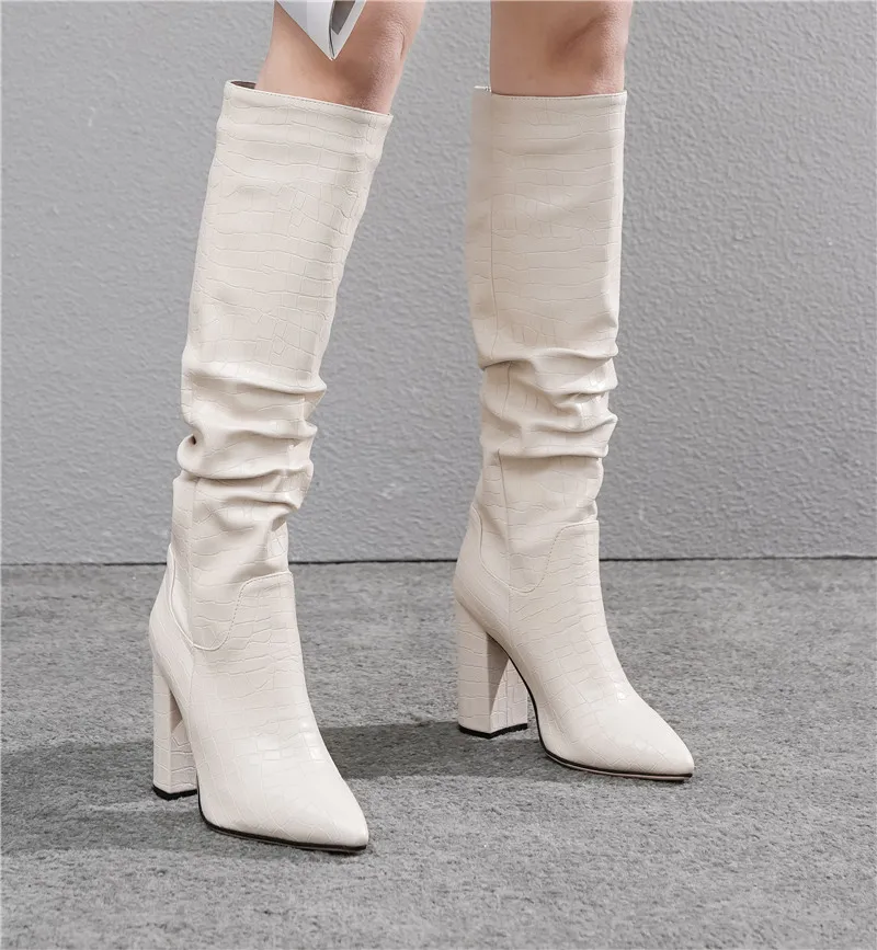 ASUMER 2021 cowboy western knee high boots women pointed toe pleated European Style autumn winter boots thick high heels woman