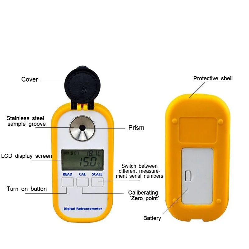 Honey Refractometer Brix Digital Portable Refractive Index Refractometer 0-90% Brix Be Water 3in1 Honey Concentration Meter