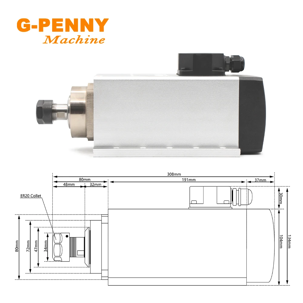 3.5KW ER20 Air Cooled Spindle Motor 4pcs bearing 220v/380v 0.01mm accuracy With Flange & BEST 4.0KW Inverter / VFD