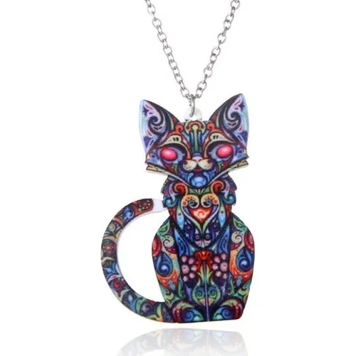 Trend Necklace Hand Made Cat Figure Print Necklace