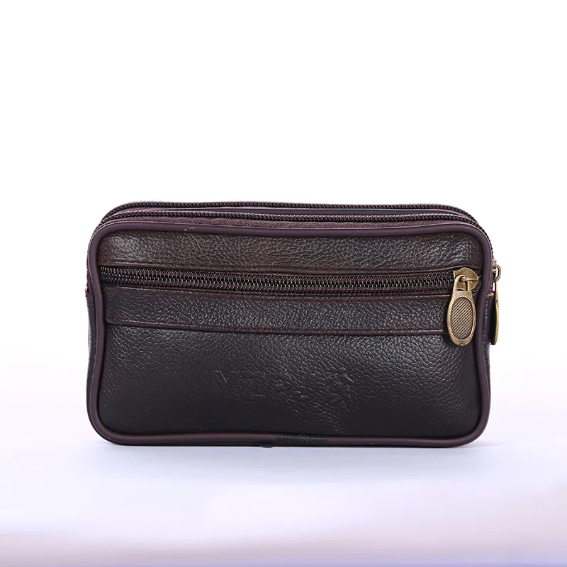 Jianghu Stall Men's Cross Leather Mobile Phone Waist Bag Business Leather Phone Bag Leather Belt Factory Supply Wholesale