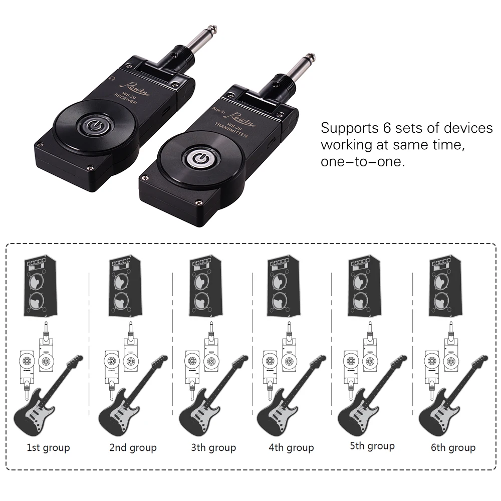 WS-20B 2.4G gitara bezprzewodowy System nadajnik-odbiornik wbudowany akumulator bezprzewodowy nadajnik systemu gitarowego 30M