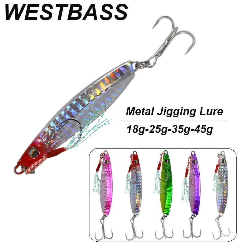 Westbass 1px arraste fundidos jigs 18-25-35-45g metal jigging isca de pesca afundando isca de pesca grobblers pesca do mar baixo isca
