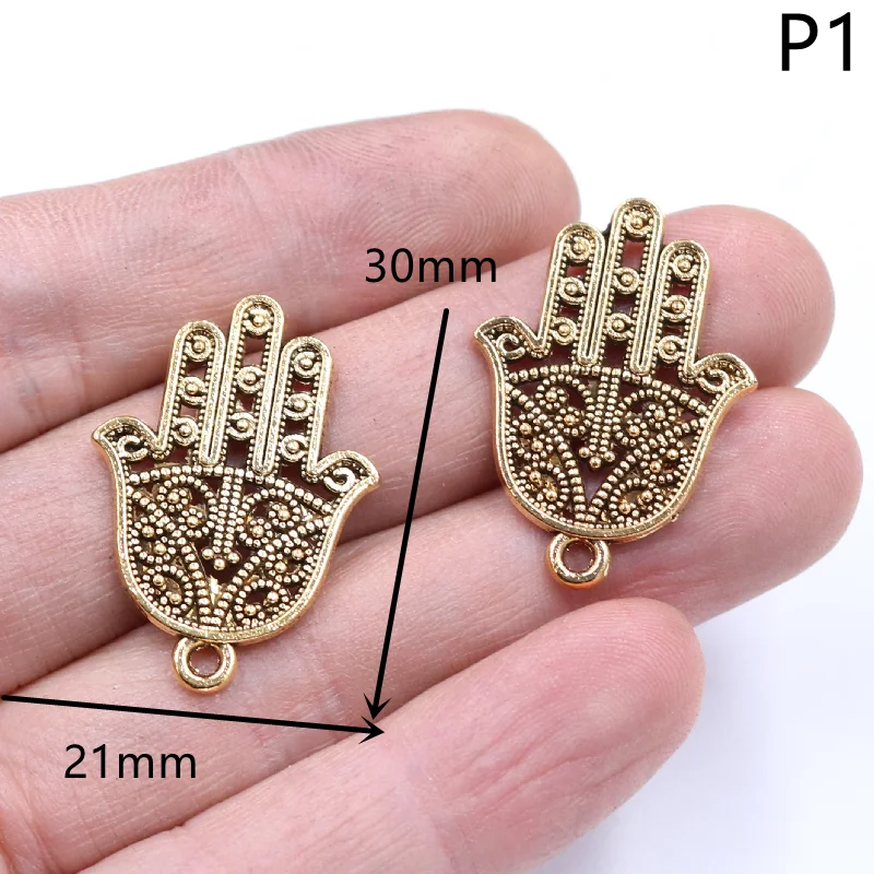 10pcs Antique Gold Color Hollow Hamsa Hand Charms Metal Pendant DIY Jewelry Supplies Handmade P28