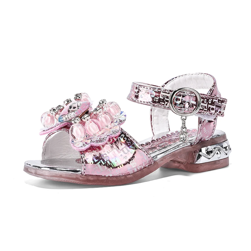 2021 Princess Summer Children\'s Sandals Kid Girls Cute Beach Sandals Bowknot Slippers Glitter Shoes Flower Squre Heels Shoes