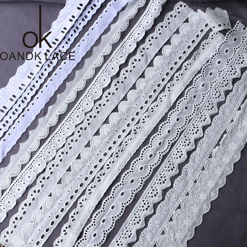 5yard 2-8cm White cotton embroidery flower lace collar Fabric Sewing Applique DIY ribbon trim bridal cloth dress decor