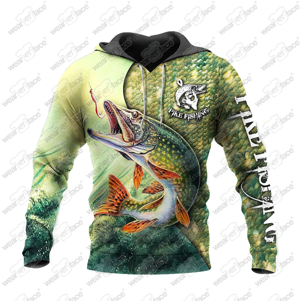 Pike Vissen 3D Over Gedrukt Sweatshirts Rits Hoodies Trainingspakken Shorts Casual Sport Streetwear Vocation Unisex Kleding