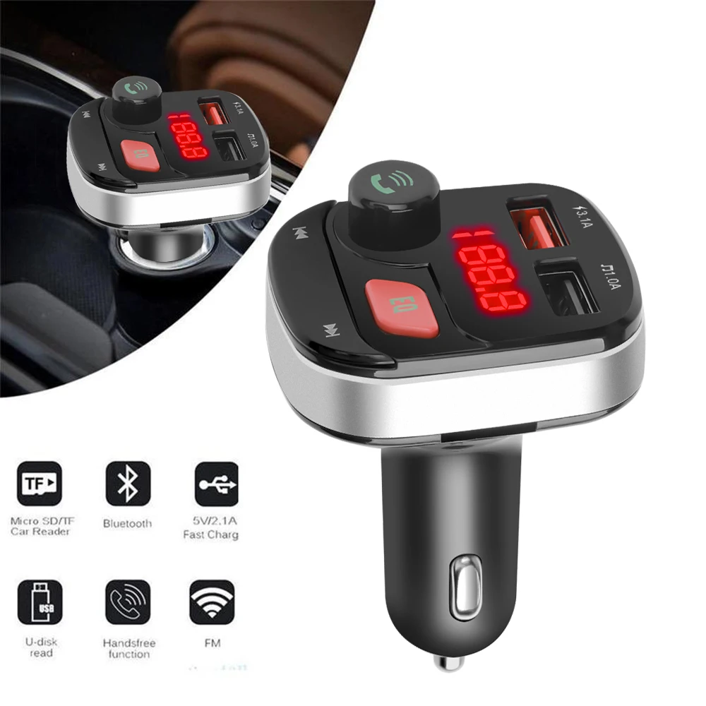 Car FM Transmitter 5.0 Bluetooth Wireless MP3 Player Bluetooth Stereo Charger Effect Sound Disk U Car Music EQ Car Lossless E0Q4