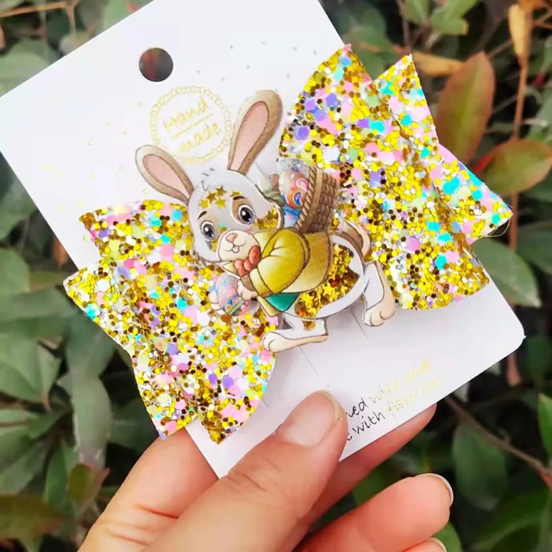 Thumblina Easter Hairgrips Glitter Hair Bow Dance Party Hair Accessories Girls Spring Easter Hair Bows
